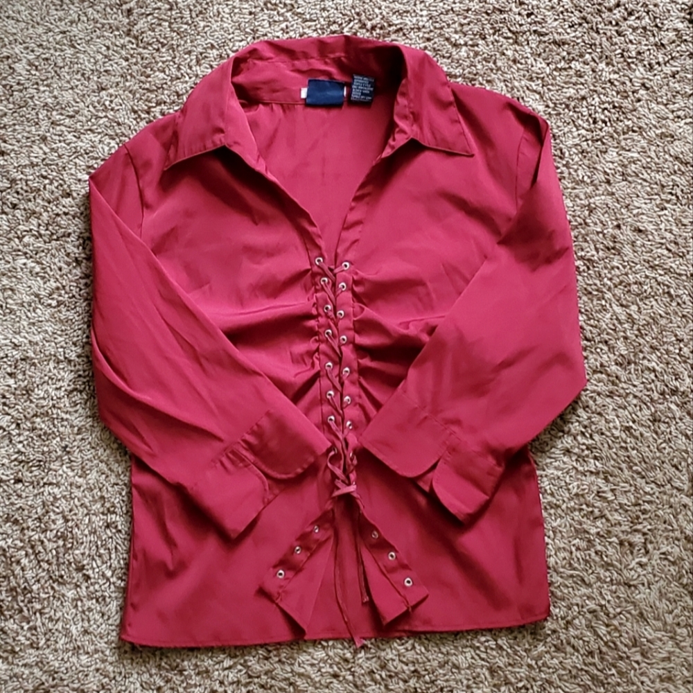 Maroon Red Blouse, Cutout Middle, Size XL, Rare Find!!